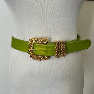 Vtg Salena’s collection bright green belt with gold tone metal buckle